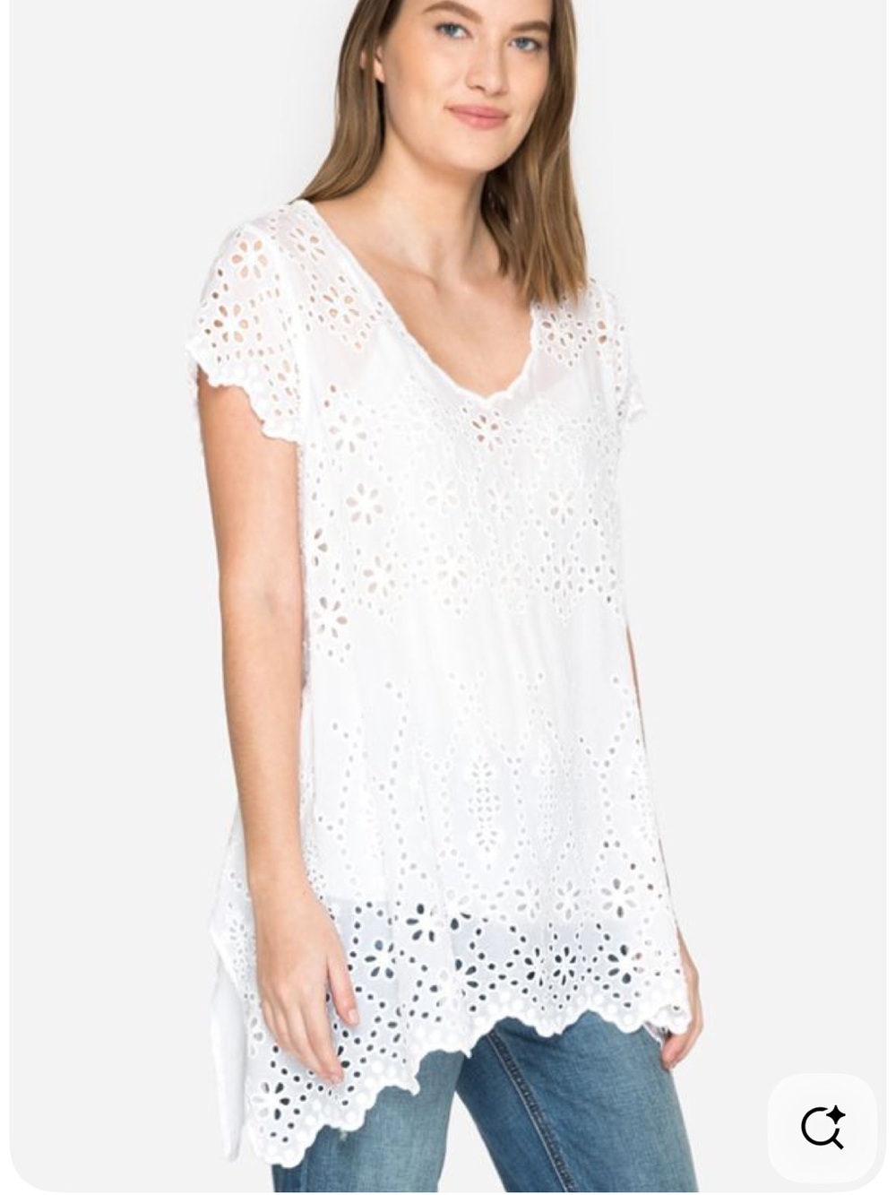 Johnny Was White Eyelet Crochet Tunic Top